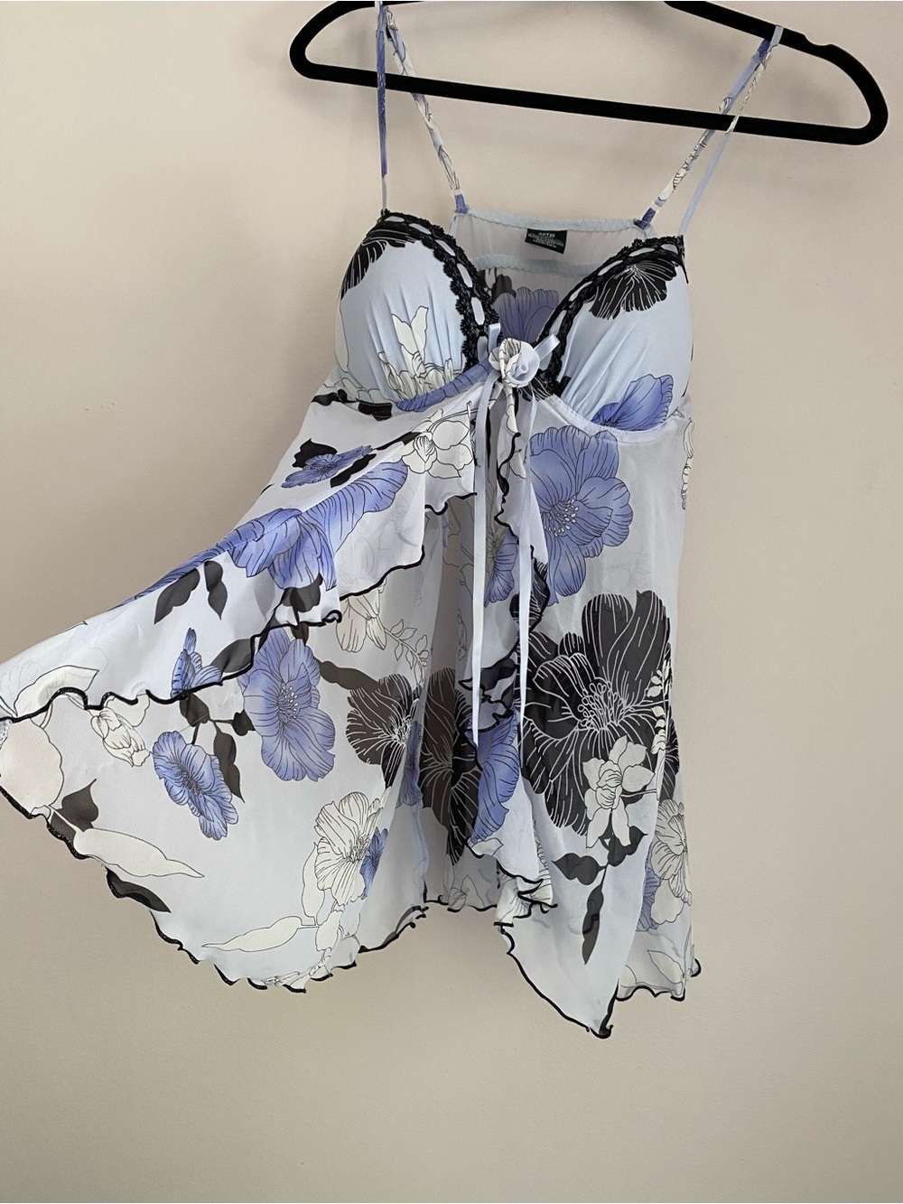 Y2K Apt. 9 Intimates babydoll top blue floral print ruffled hem large